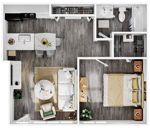 Floor plan for 1 bed, 1 bath, 560 sqft